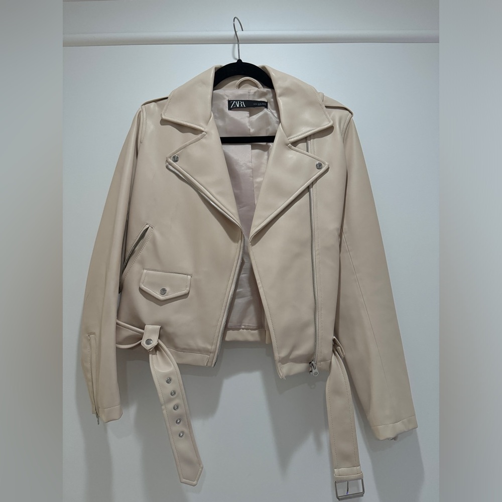 Zara light pink leather jacket - Picture 1 of 4